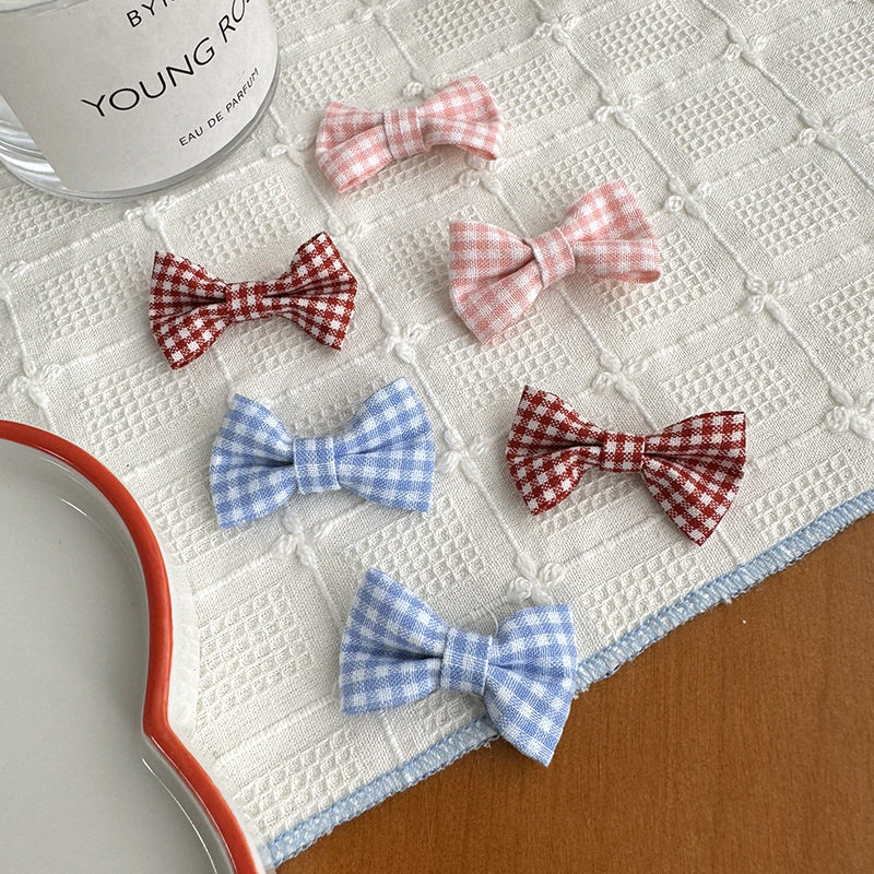Korean style plaid bow accessories DIY hair rope hair card material clothing accessories small fresh sweet bow tie wholesale