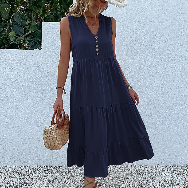 Summer Casual Sleeveless Dress Loose Fit Solid Color Comfortable Fabric Perfect for Everyday Wear Wholesale