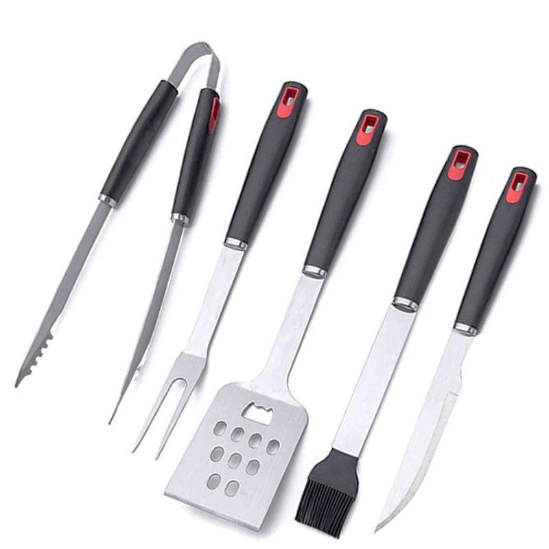 Creative cross-border outdoor Stainless Steel Grill combination suit plastic handle 6-piece barbecue tools household hot