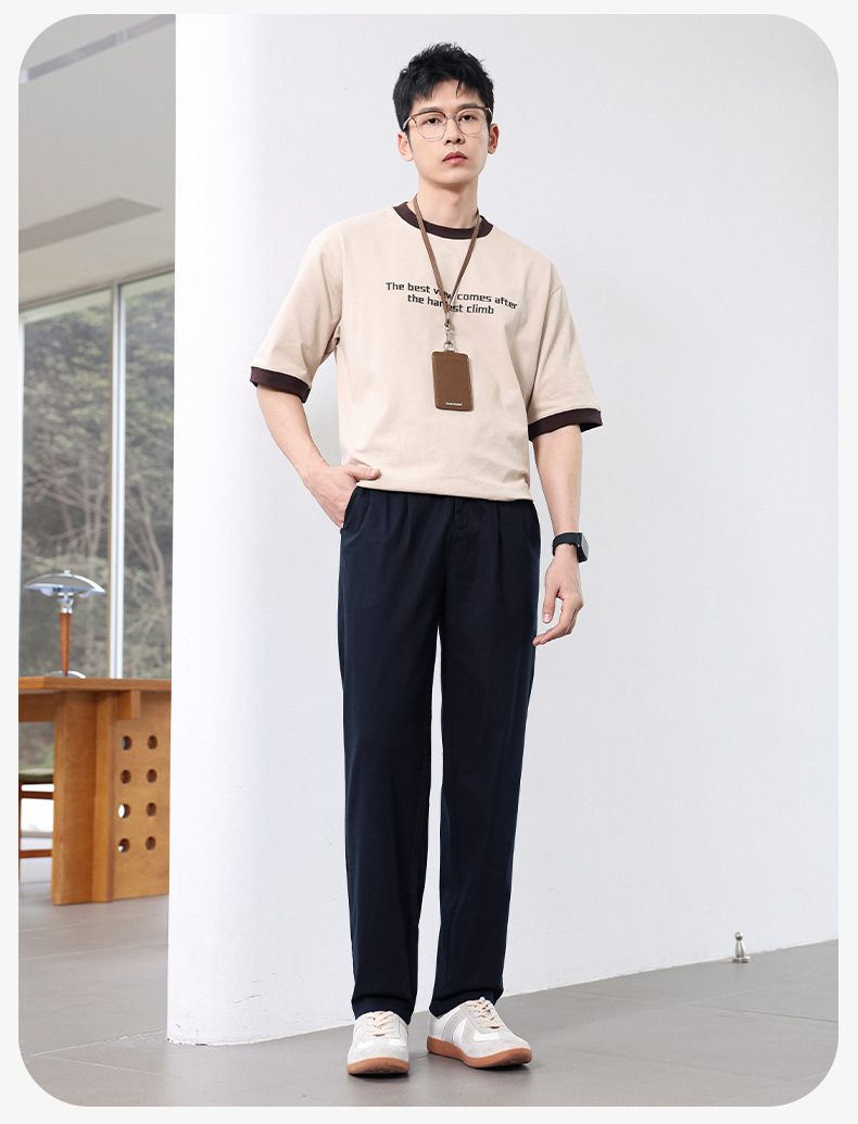 Quần dài nam vải tencel cotton lanh ống đứng co giãn lưng thun thoáng mát — màu đen, Xanh tím than, Màu trắng, Màu kaki