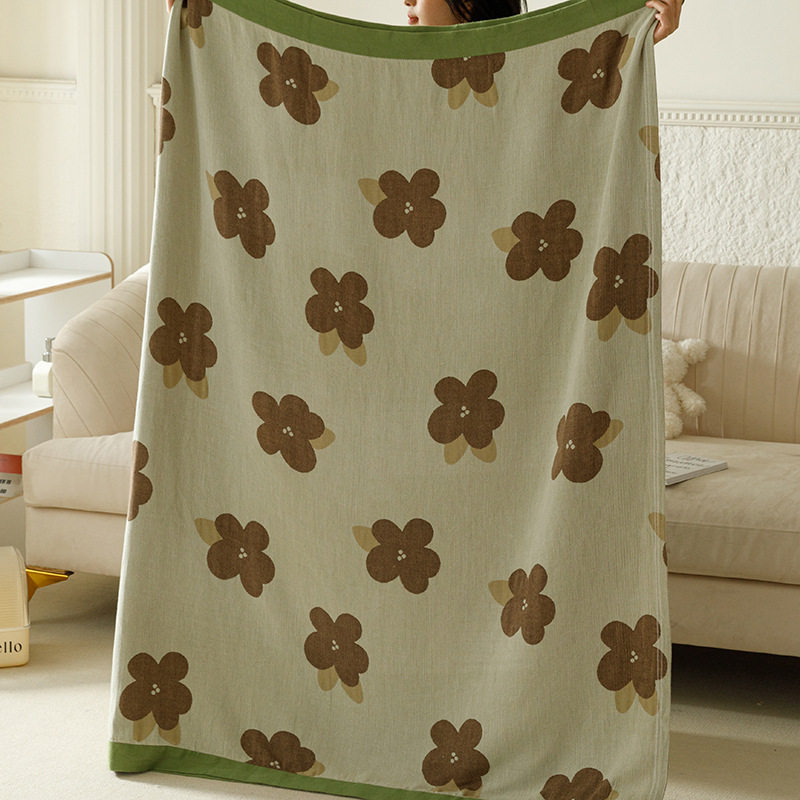 Summer Bamboo Fiber Blanket Towel Quilt Adult Spring and Autumn Double-Layer Gauze Cool Air-Conditioned Quilt Sofa Blanket Casual Blanket