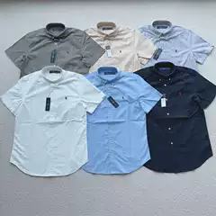 RL Ralph Lauren shirt short sleeve pony logo embroidery solid color lapel casual business men's shirt a generation of hair