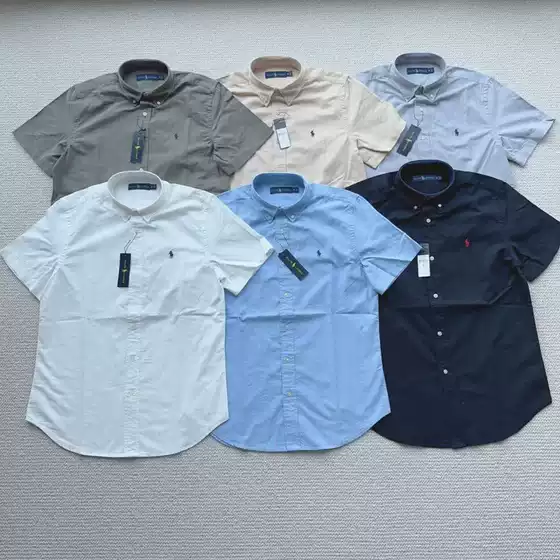RL Ralph Lauren shirt short sleeve pony logo embroidery solid color lapel casual business men's shirt a generation of hair