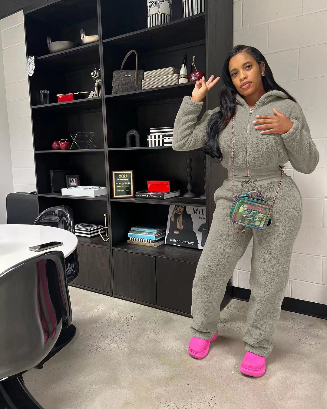 L6513 跨境亚马逊欧美女装纯色休闲时尚泡泡绒冬季长款套装