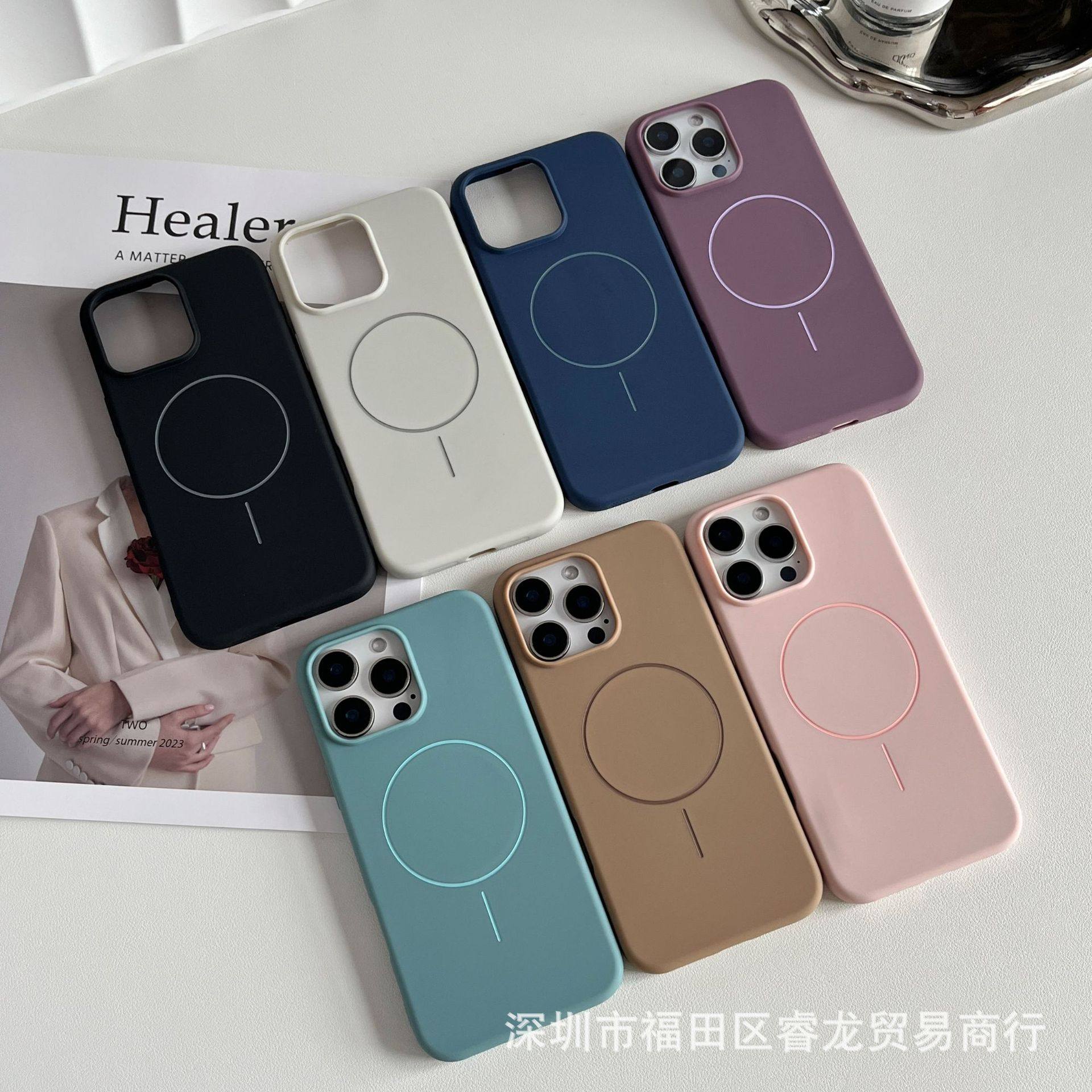Thin Circle Magnetic Phone Case Suitable for Apple 15Promax Simple 16Pm Velvet 14 Anti-Fall 11/12 Protective Cover