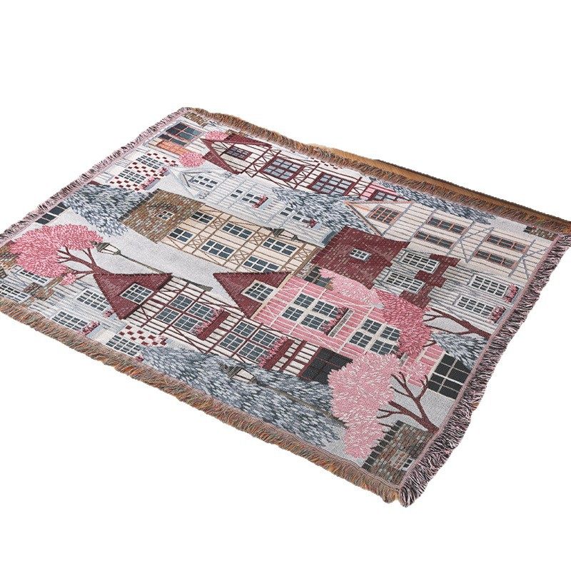Customized Factory Ins Style Jacquard Thread Blanket Thickeneded Sofa Cover Blanket Oil Painting Tapestry Art Gift Fur Blanket Camping Style