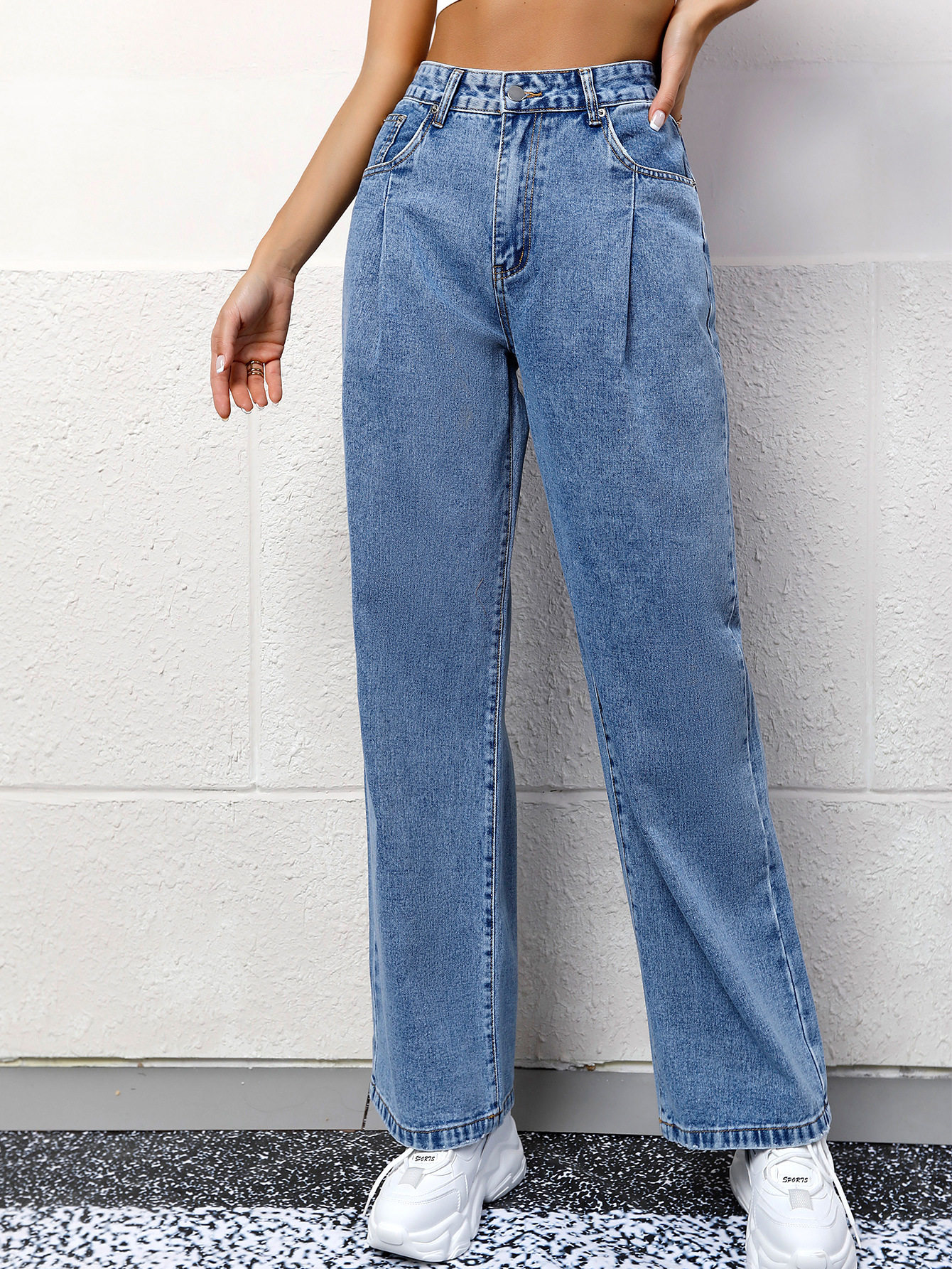 High Waisted Wide Leg Jeans Loose Fit Slimming Design Casual Style Perfect for Everyday Wear Wholesale Available