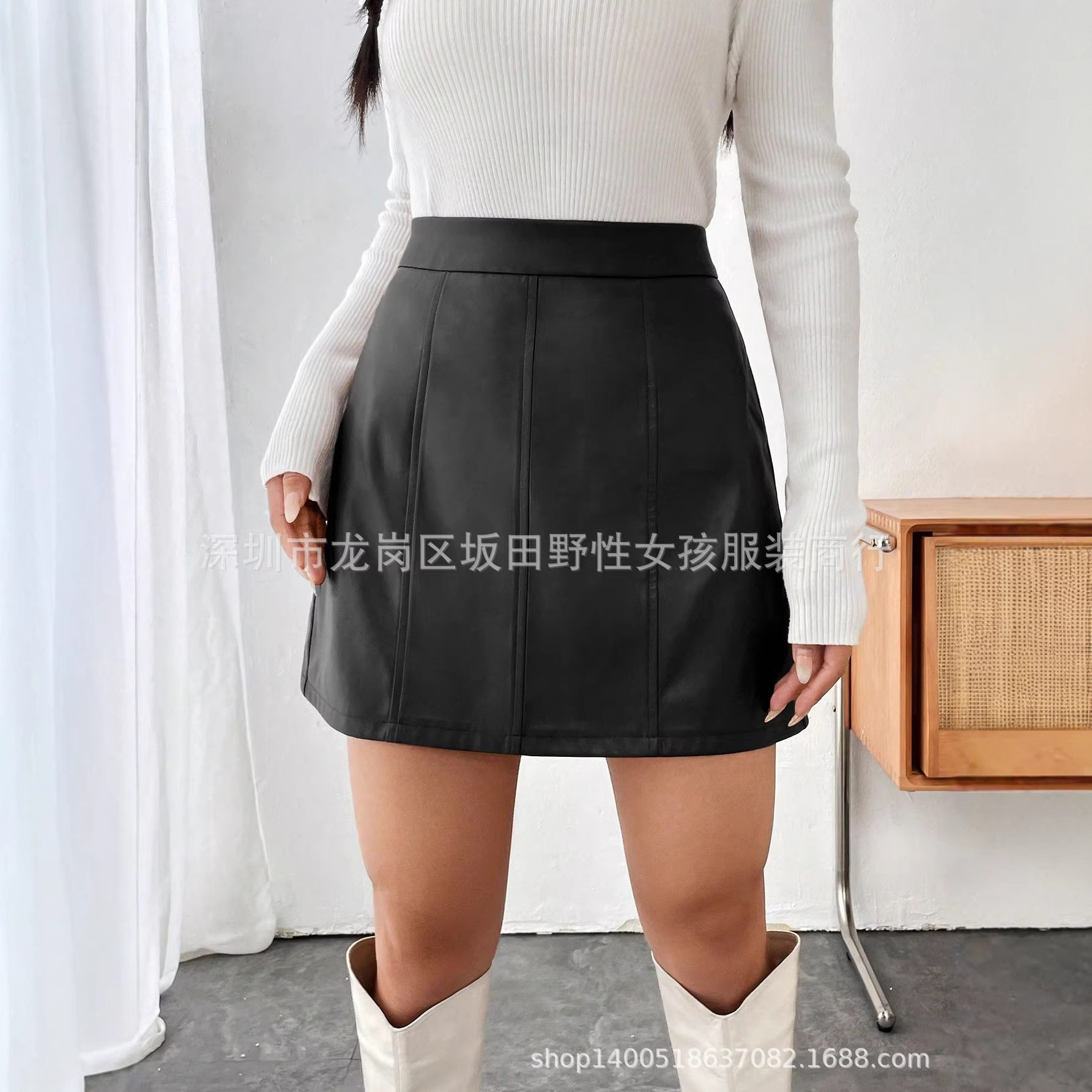 A Line PU Leather Mini Skirt Slim Fit Autumn Winter Style Trendy for Casual Wear Ready to Ship