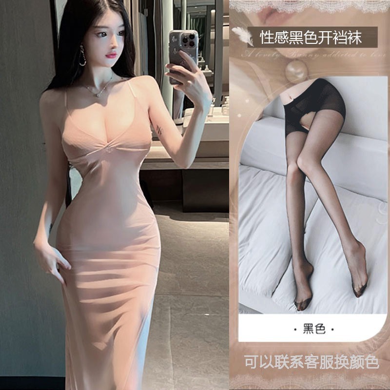 开叉连衣裙性感长裙新款纯欲修身后妈裙情趣内衣诱惑纯欲小妈裙女