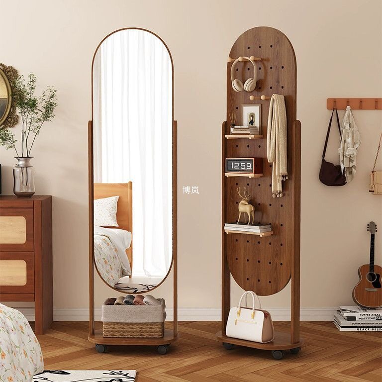 Perforated Board Dressing Mirror, Rotating Full-Length Mirror, Removable Floor-To-Ceiling Mirror, Home Clothes Rack, Integrated Mirror, Fitting Mirror