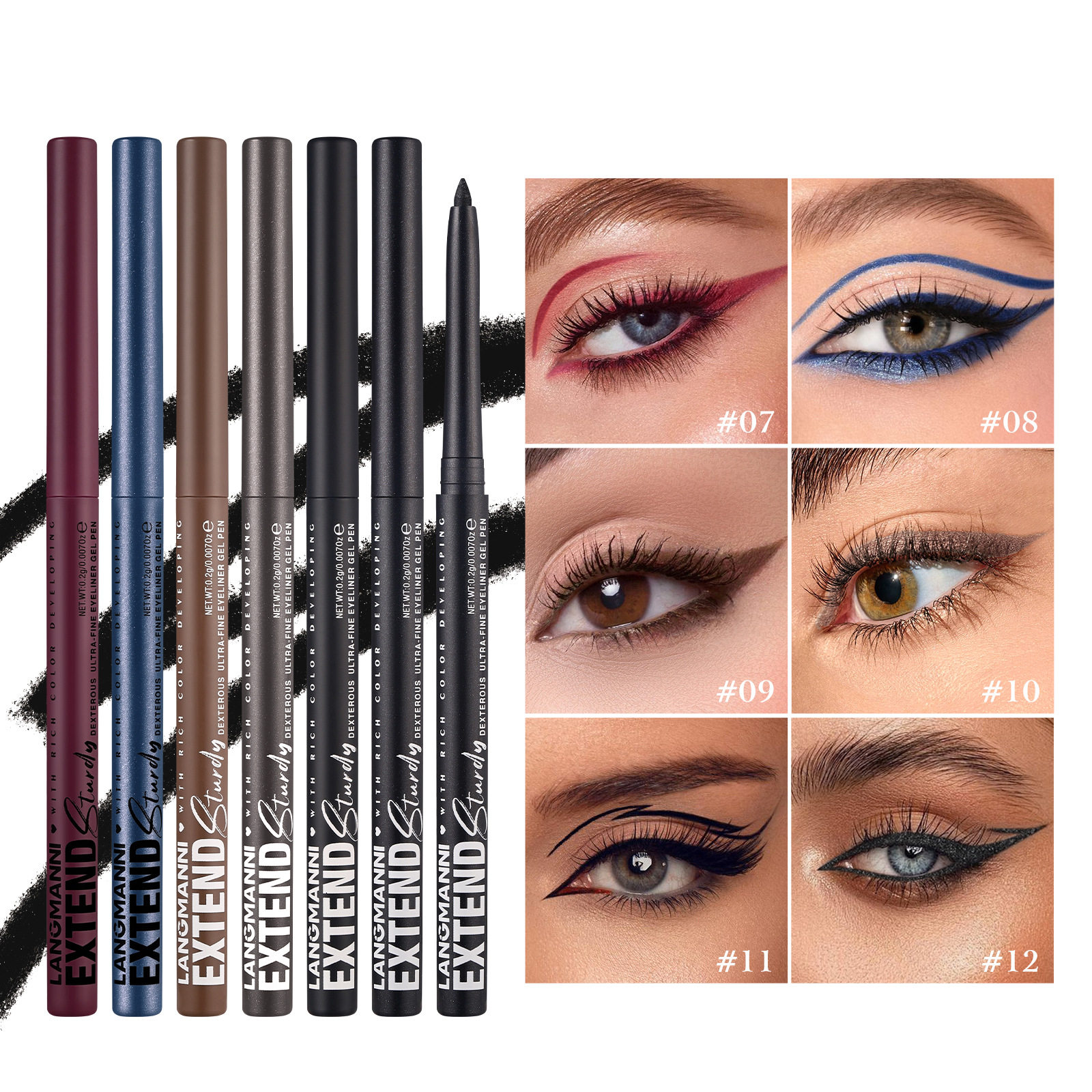 LANGMANNI new 12-color single eyeliner glue pen cross-border for full hosting temu rotating eyeliner pen