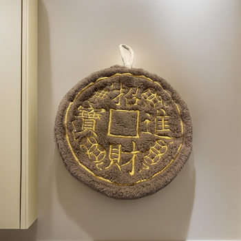 Chinese Style Wealth Inviting Tea Table Wipe Hand Towel Antique Coral Fleece Towel Kitchen Strong Absorbent Thickened Coin Text