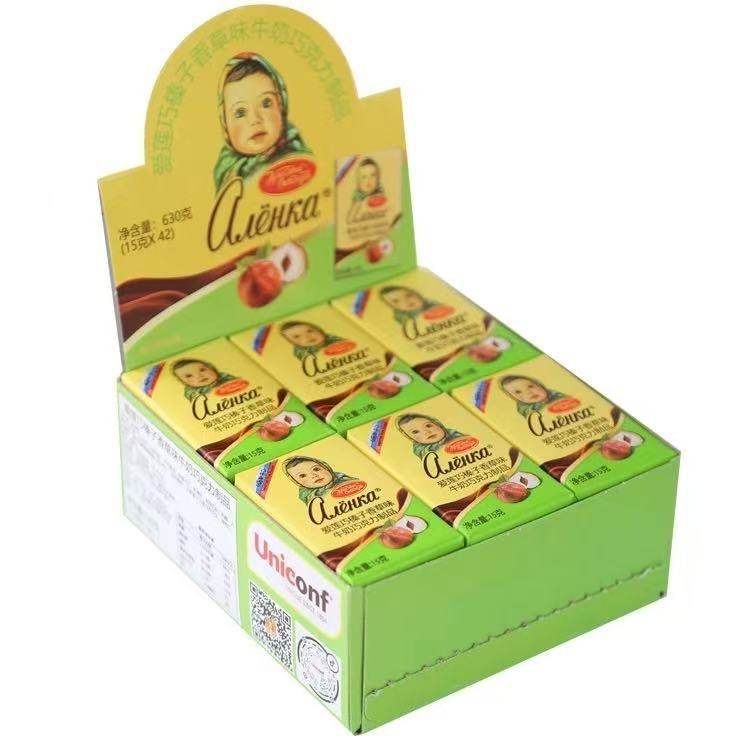 Imported Russian Ailianqiao Milk Hazelnut Mini Chocolate Big-Headed Doll Pure Cocoa Butter Black Chocolate Zero Box