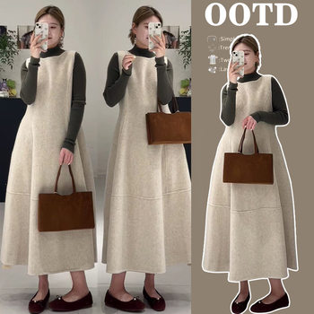 Maternity Wear Autumn and Winter Suit 2025 New Princess Style Base Shirt High-End Layered Woolen Vest Dress Two-Piece Set
