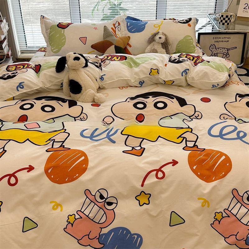 Crayon Shin-Chan Cute Bed Four-Piece Bed Bed Sheets Washed Cotton Quilt Cover. Student Single Dormitory Three-Piece Set Free Shipping