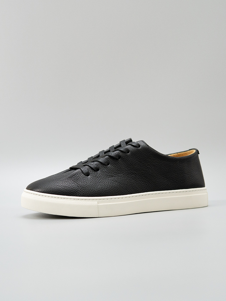 Giày sneaker nam da thật phong cách tối giản retro, form casual dễ phối đồ — màu đen, Màu trắng ngà
