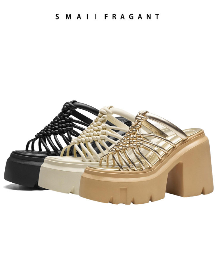 Dép sandal nữ xỏ ngón đế bệt dệt mùa hè thoáng khí — [Trắng kem], [Đen], [Vàng nhạt] chi tiết 8