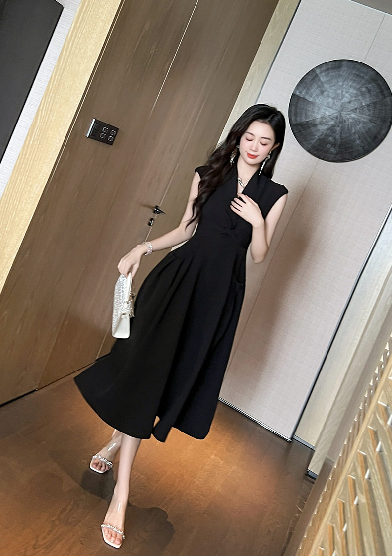Đầm maxi nữ thắt eo cổ V tay ngắn có túi — [Đen] chi tiết 9
