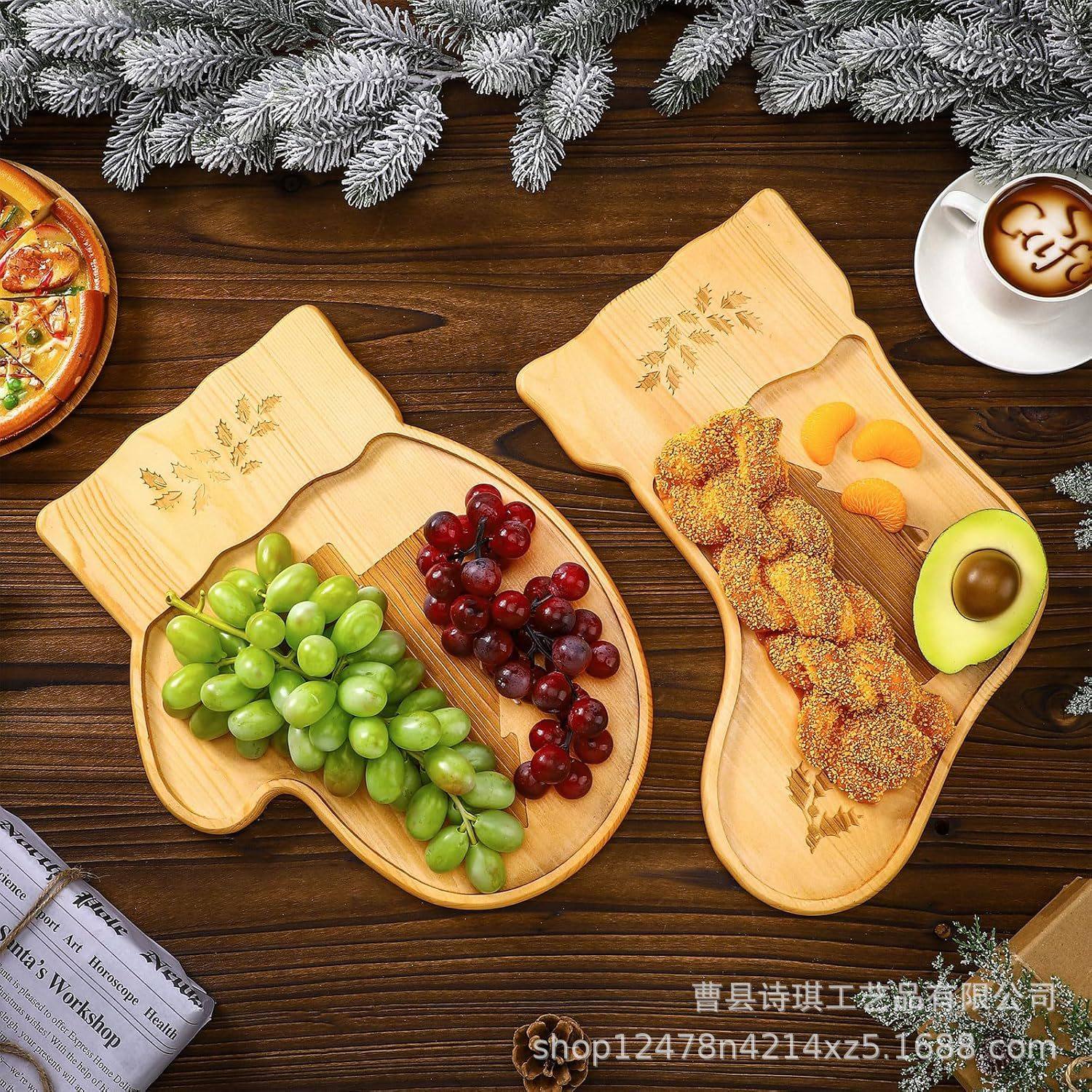 Christmas Wooden Tray Home Party Cheese Board Cake Tray Kidsren's Fruit Plate Candy Decoration Dinner Plate
