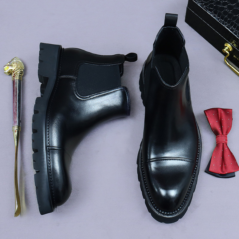 Giày boot nam cổ thấp da bò thật đế dày kiểu công sở — Màu đen, Màu cà phê