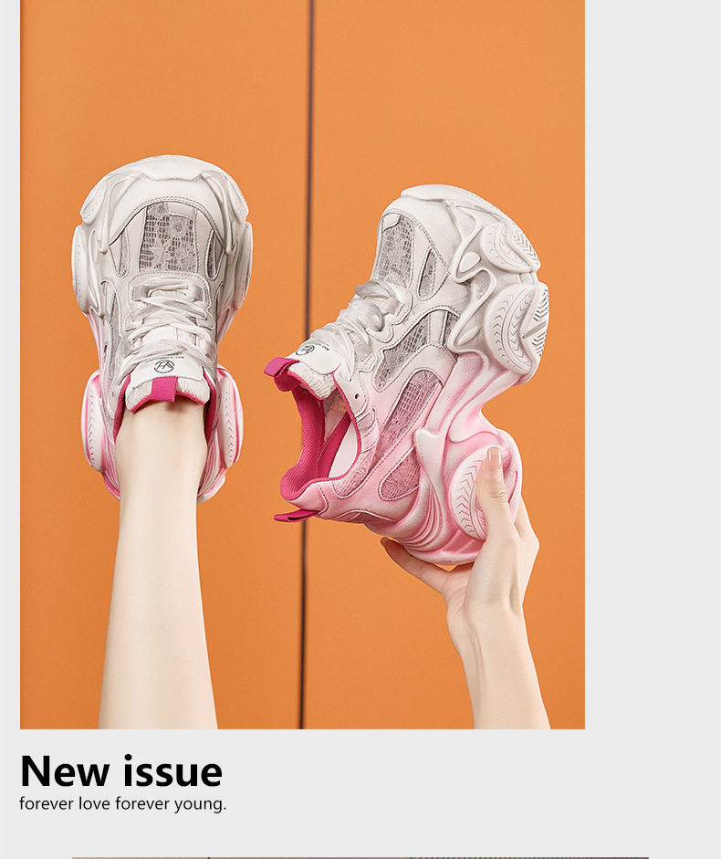 Giày sneaker nữ chunky đế dày phối màu cổ điển, đế cao 8 cm — Xanh lá, Đỏ, Xám chi tiết 16