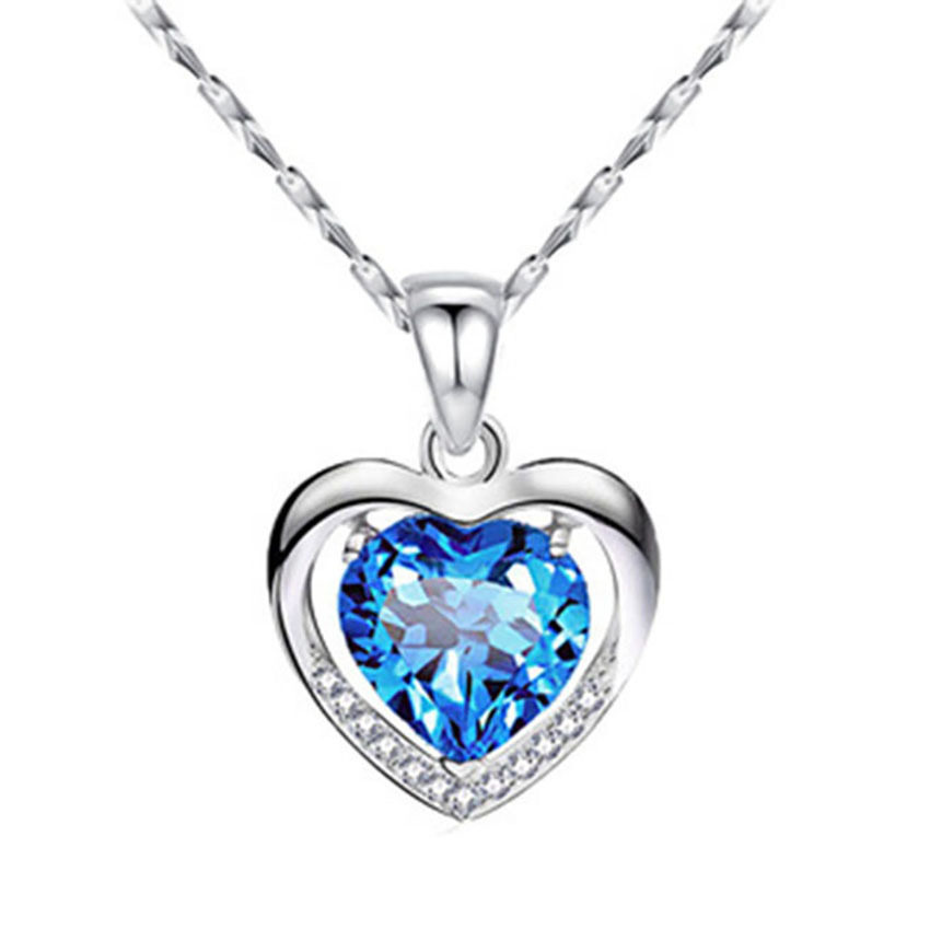 Sea Blue Heart Necklace Korean Fashion Light Luxury Niche Heart Pendant Simple Elegant Clavicle Chain suit Jewelry