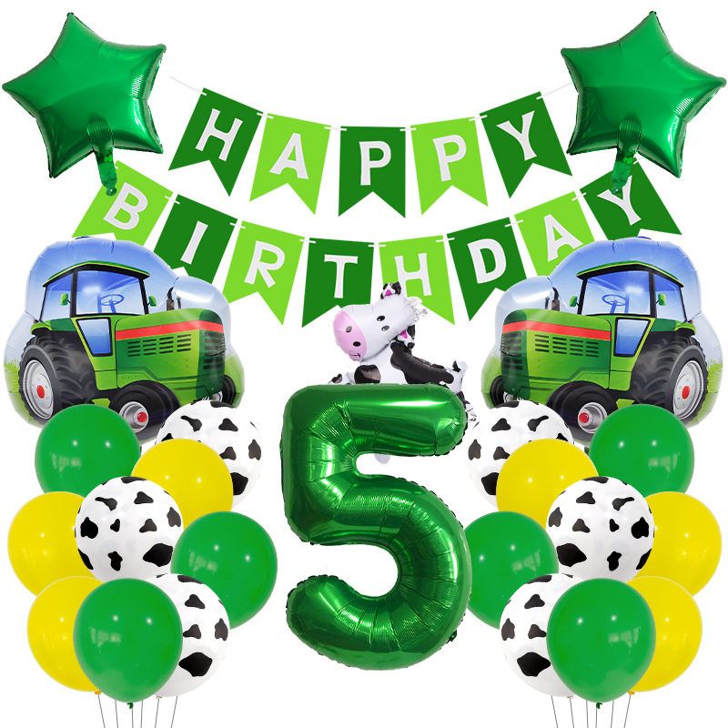 Amazon Cross Border Farm Theme Birthday Set Animal Cow Agricultural Vehicle Aluminum Film Balloon Party Decoration Arrangement