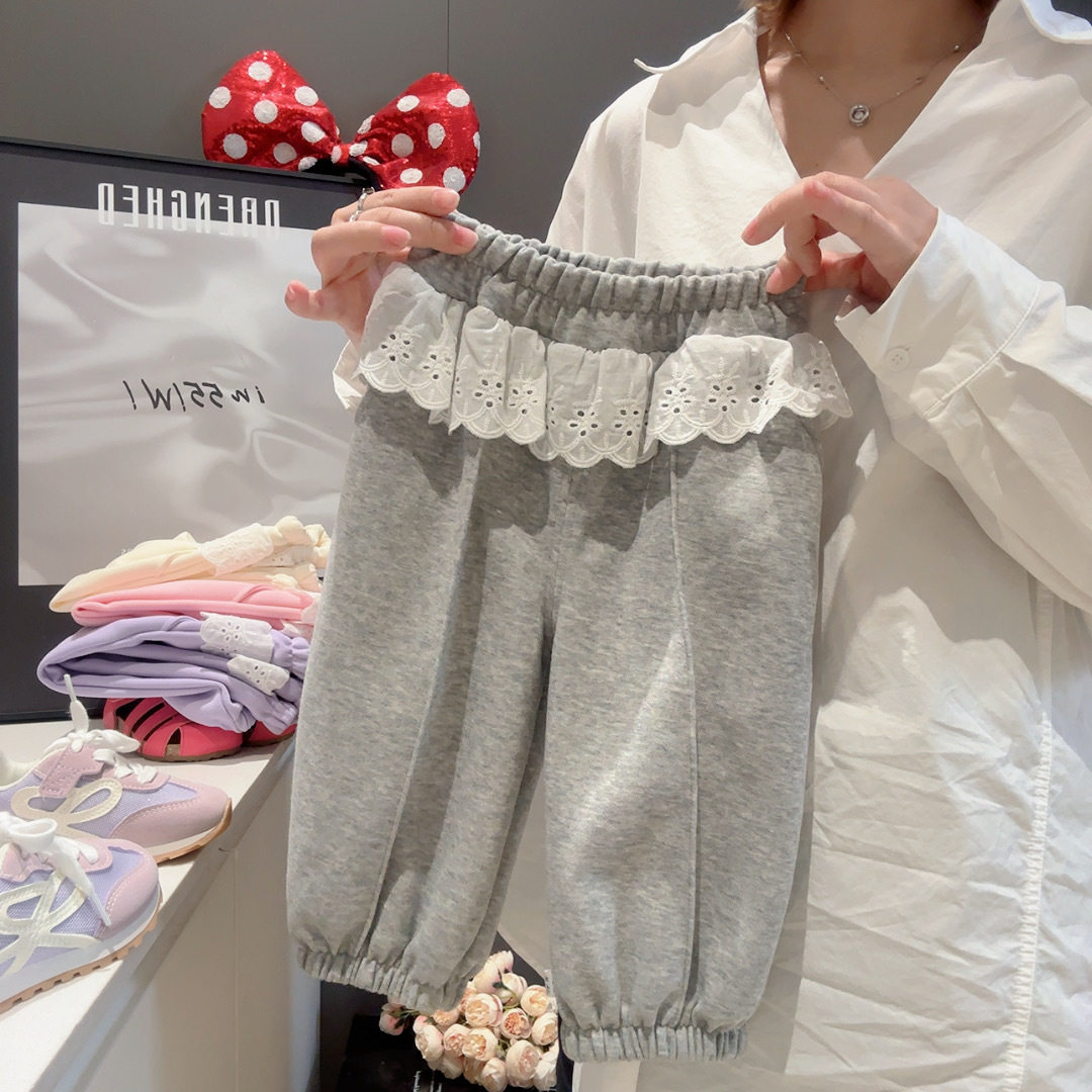 Stylisches Patchwork-Retro-Hose, Mädchen-Herbst-Casual-Sportshose, Baby-Kinder-Spitzenrüschen-Überwurf-Außenhose