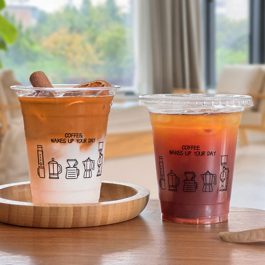 Net red INS wind milk tea cup disposable coffee cup ice powder packing cup PET transparent cold drink cup plastic cup commercial