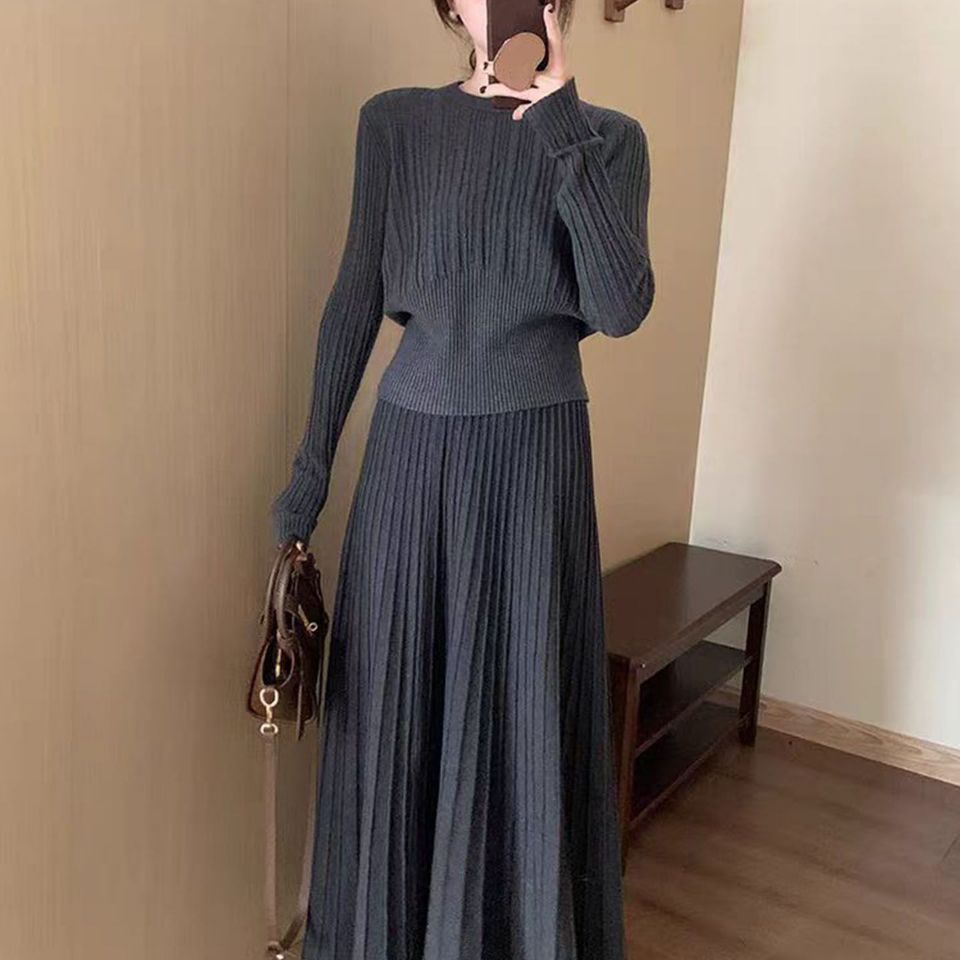 High Waist Pleated Knit Set Slim Fit Elegant Style Casual Chic Perfect for Autumn and Winter Wholesale Available