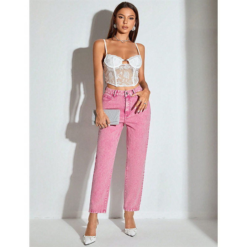 High Waisted Straight Leg Jeans Womens Fashion Casual Style European American Trends Wholesale Available