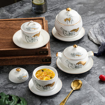 Water-proof Small Stew Pot Phnom Penh Ceramic Buddha Jumping Wall Bird's Nest Dessert Bowl Steamed Soup Steamed Top Soup Pot with Lid Sea Cucumber Bowl Pot