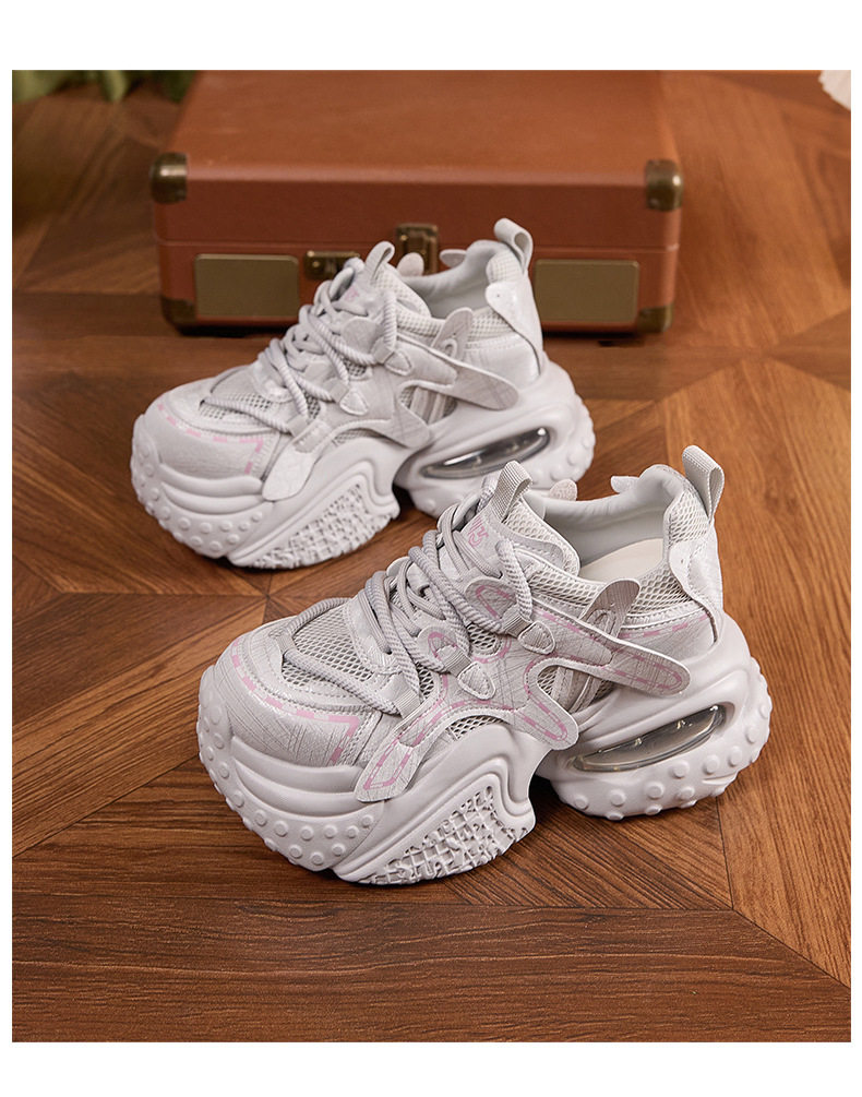 Giày sneaker nữ đế dày chunky lưới thoáng khí tăng chiều cao — Xanh dương, Trắng, Xám bạc, Xanh neon chi tiết 24