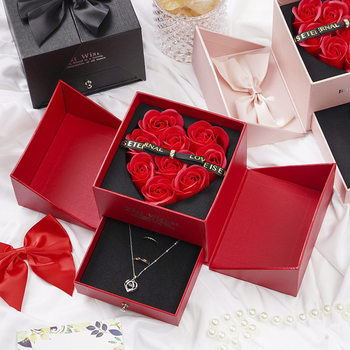 Double Layer Rose Gift Box Eternal Flower Jewelry Box Lipstick Necklace Ring Gift Box Valentine's Day Birthday Gift Box