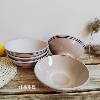 Old-fashioned bowl wholesale nostalgic retro bowl props bowl meat bowl coarse porcelain bowl large mat Bucket Bowl shallow mouth bowl blue edge Bowl