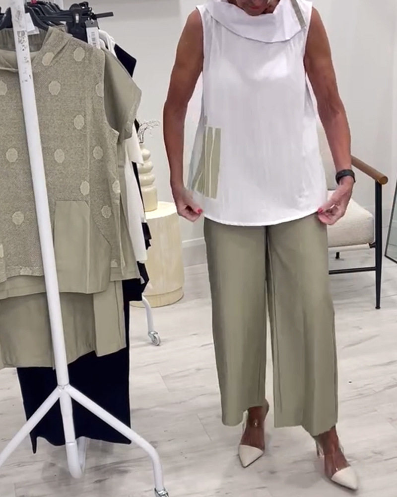 Casual Loose Fit Sleeveless Top and Wide Leg Straight Pants Set Stylish Comfortable Versatile Perfect for Work or