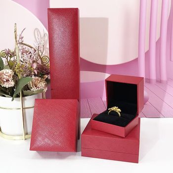 Right Angle Straight Edge Jewelry Box Leather Paper Red Jewelry Gift Factory Direct Sales Each Size Customizable Ring Box