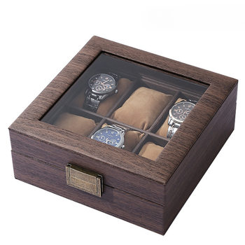 Retro Version Wood Grain Pu Leather Square 6-Slot Watch Storage Collection Display Box High-Grade Watch Jewelry Storage Box