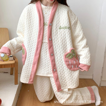 Confinement clothing autumn and winter air cotton three-piece set Winter pure cotton postpartum maternity pajamas breastfeeding can be worn outside home