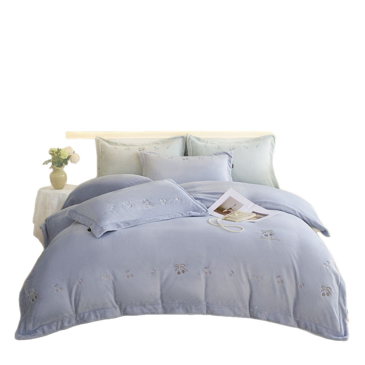 New Thickeneded Embroidered Milk Velvet Four-Piece Set Fully Matte Type a Autumn and Winter Thickeneded Four-Piece Bed Bed Sheets Bed Cover Set