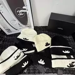 Women's Autumn and Winter Knitted Hat, Warm and Windproof, Lettered, Chanel-Style, Outdoor Versatile, Face-Slimming Beanie