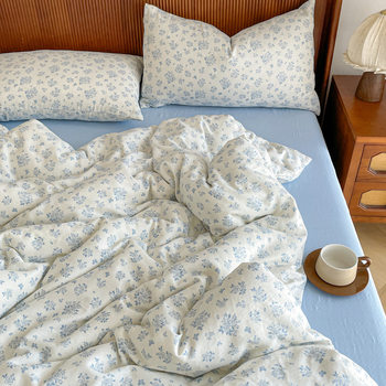 Class a maternal and infant grade cotton knitted aerobic double-layer yarn four-piece set cotton sanding dormitory three-piece quilt cover quilt cover 4