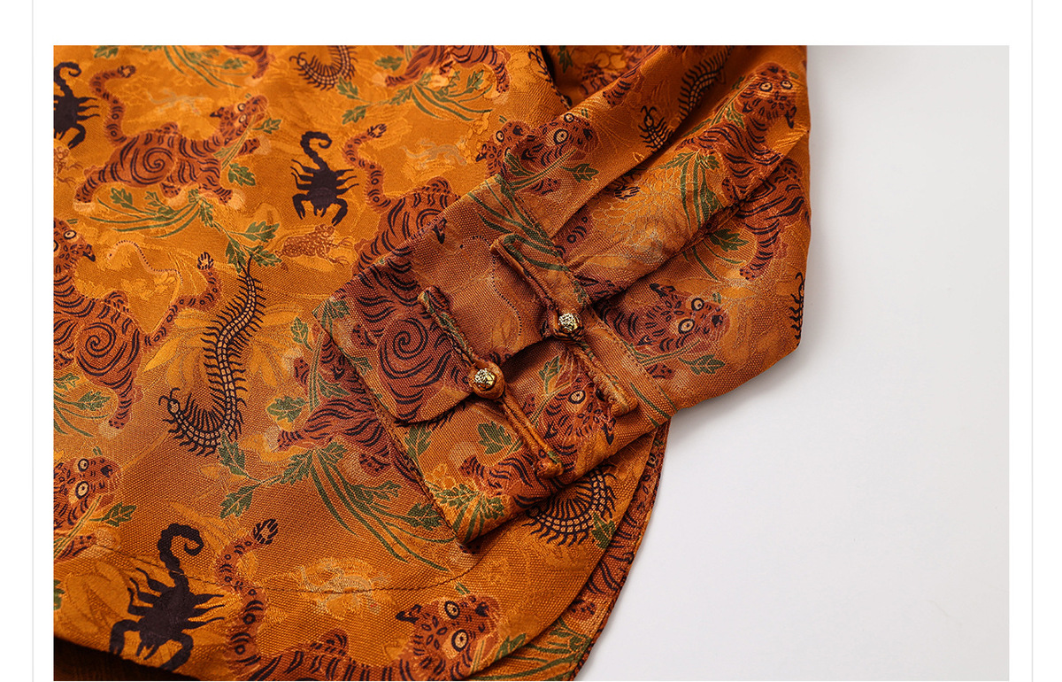 Áo sơ mi nữ dài tay cổ đứng dáng suông họa tiết dệt jacquard — Vàng hổ phách (phát hành trong cùng ngày), Vàng hổ phách (tóc 7 ngày)