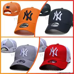 Cross Border Baseball Cap Hard Top Yankees Embroidered Cap Mesh Breathable Sun Hat Fashionable American Curved Cornice Adjustable Hat