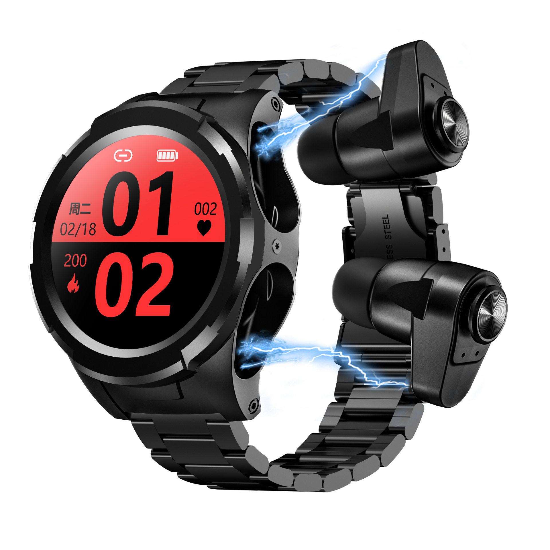 F6TWS Headset 2-in -1 Game Headset Sound Quality 180 Degree Dial Rotating Heart Rate Monitoring Sports Watch
