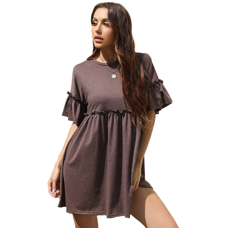 Summer Womens Dress Solid Color Ruffle Trim Loose Fit Casual Wear for Everyday Wholesale Available