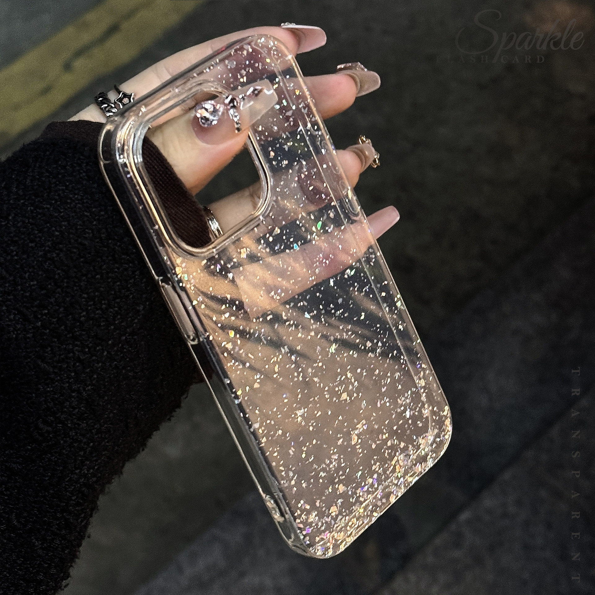 เคสโทรศัพท์ Apple 17 Pro Max สไตล์มินิมอล แบบใสเคลือบกลิตเตอร์ เคสวัสดุ iPhone 16 และ 15 เคสพิมพ์ลาย สไตล์หรูหราเบาๆ