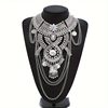 Fashion Retro Carved 8-character Large Exaggerated Tassel Multi-layer Diamond Necklace Women Casual Party Short Collar