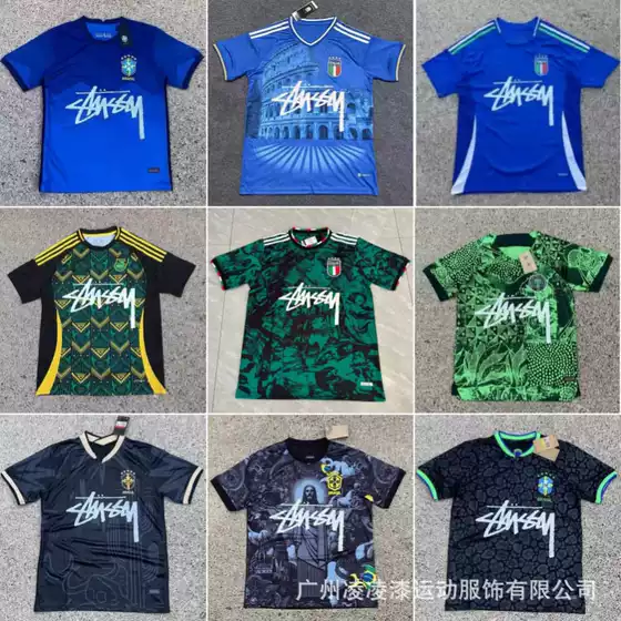 Football Jersey Stussy Breathable 2002 France Brazil Flamengo Nigeria Spain Portugal