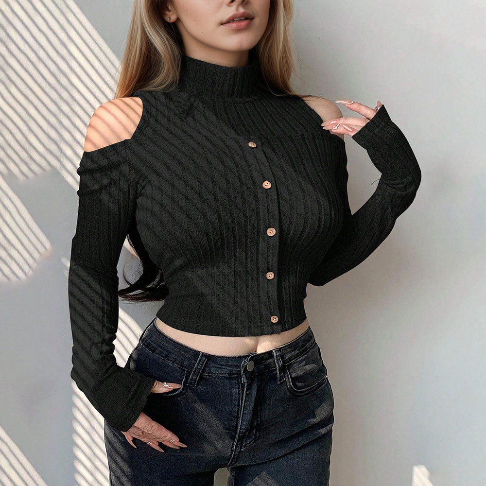 Womens Korean Style Trendy Long Sleeve Crop Top Off Shoulder Design Spring Summer Casual Wear Wholesale Available